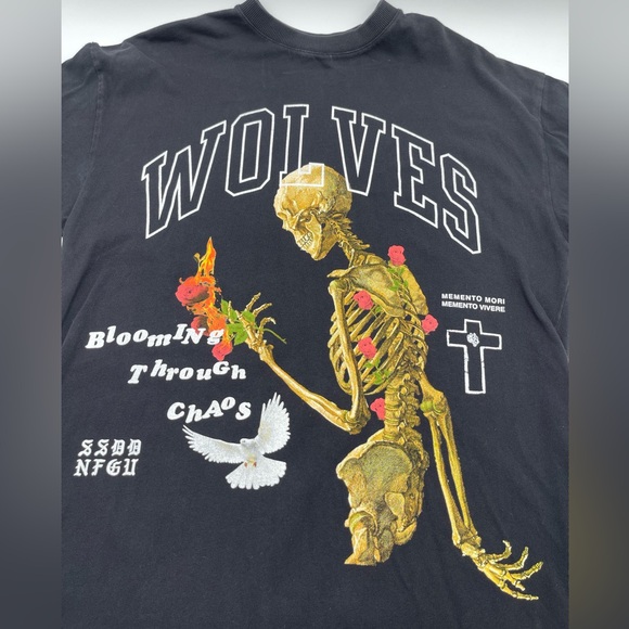 Darc Sport Wolves Black Skeleton Shirt Adult Medium Death Rose Oversized Tee - Picture 5 of 10